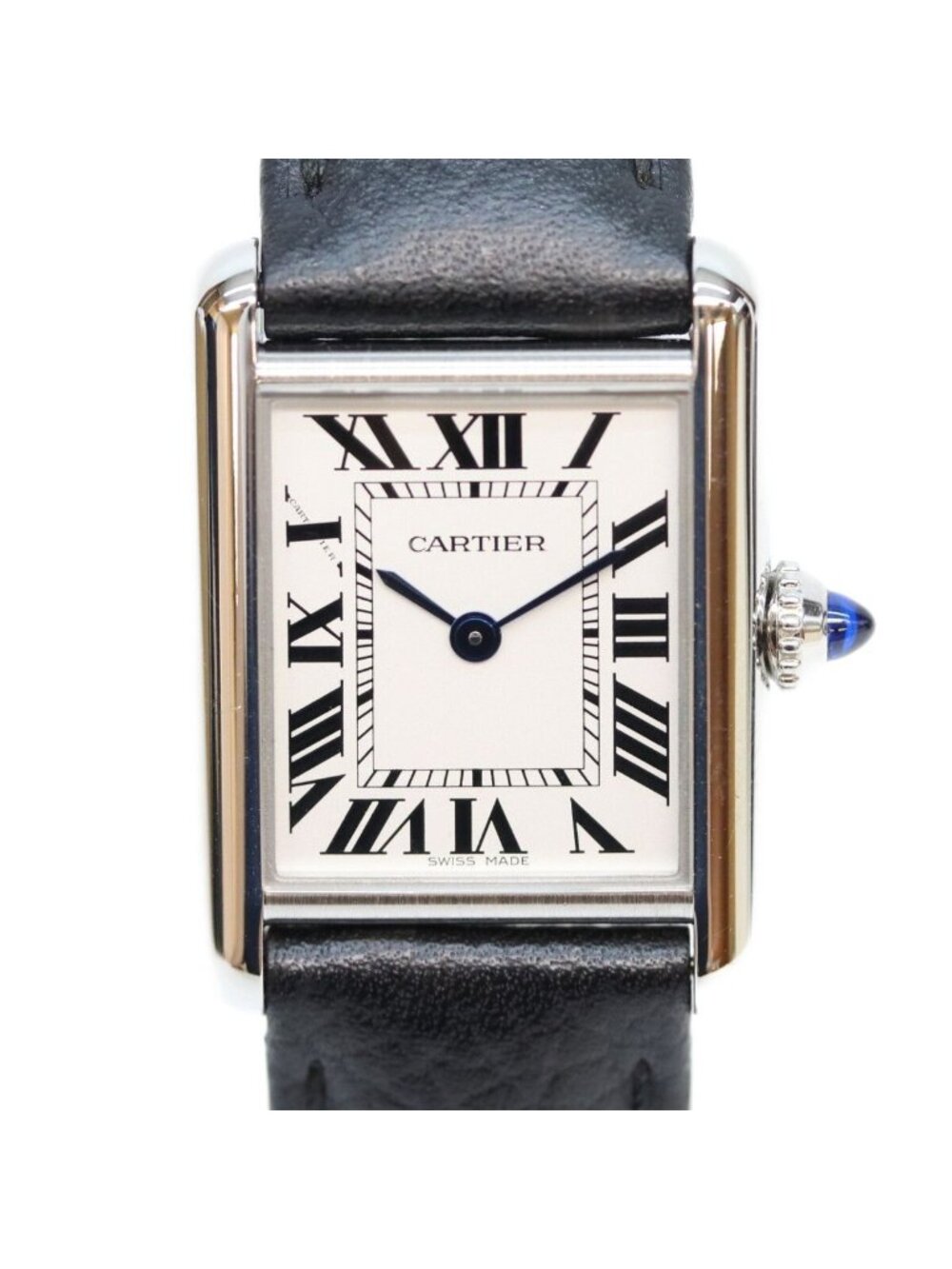 Cartier SS Tank Must SM Silver Dial Leather Watch
